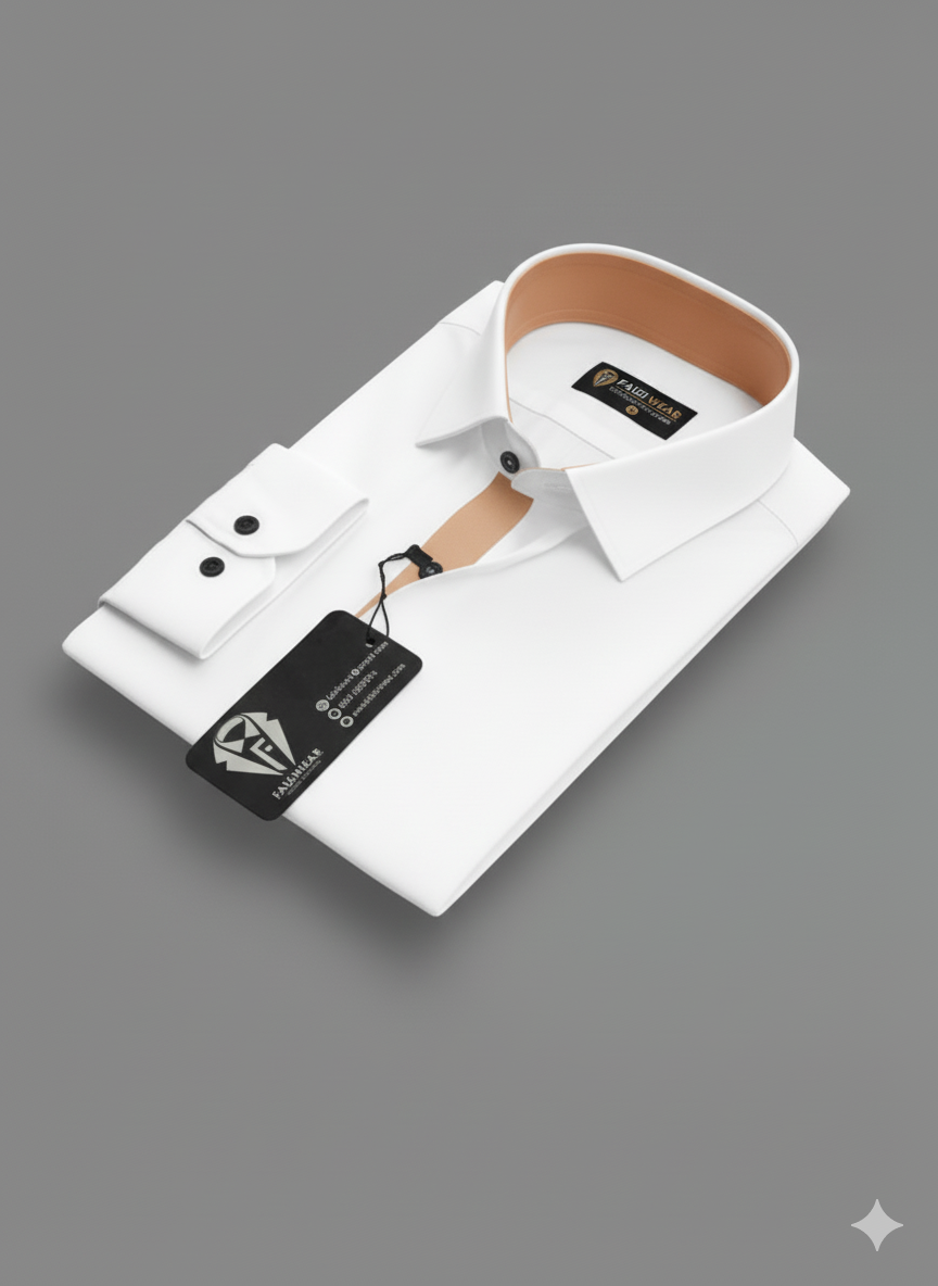 Shirt for Men –Casual White with Light Brown Contrast