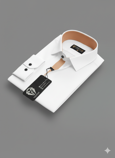 Shirt for Men –Casual White with Light Brown Contrast