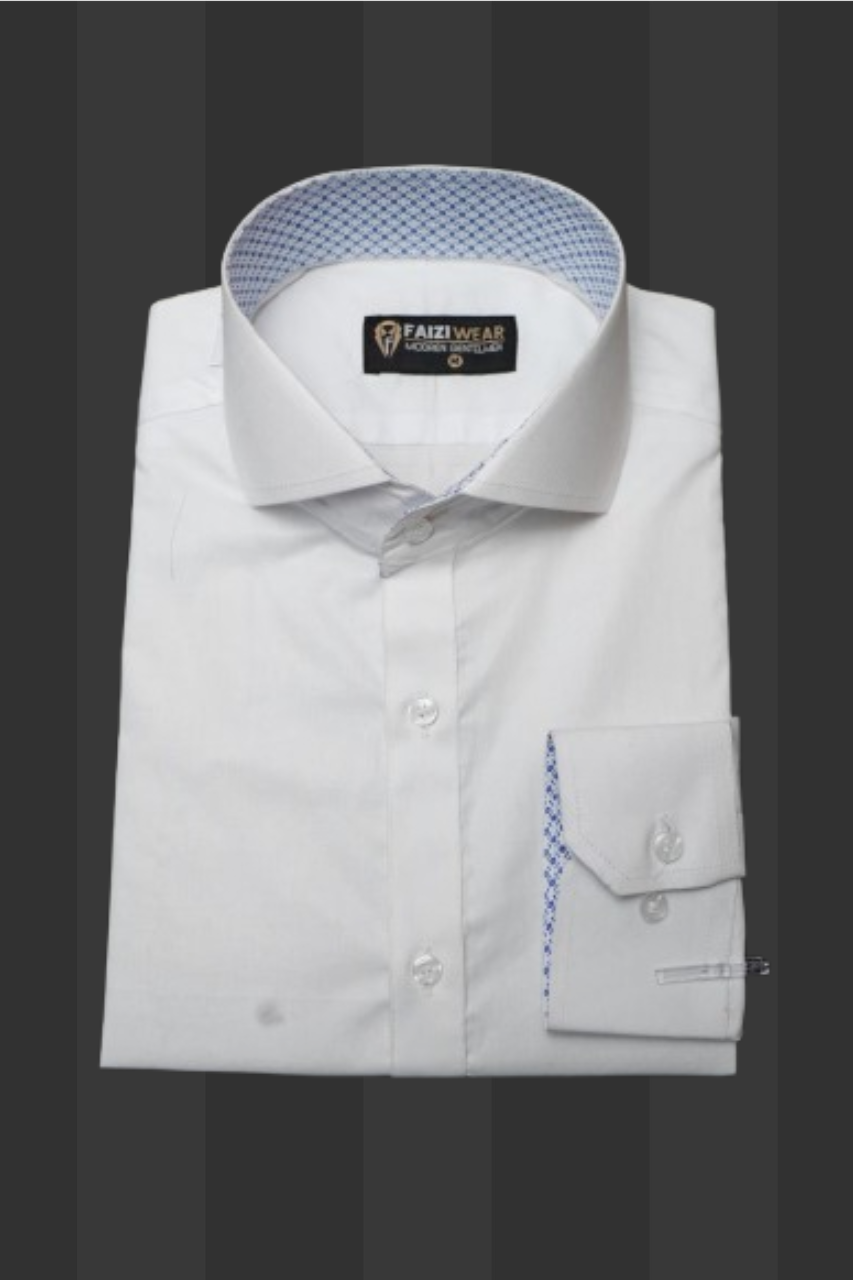 White Casual Shirt with Blue Contrast