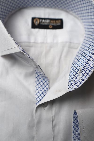White Casual Shirt with Blue Contrast