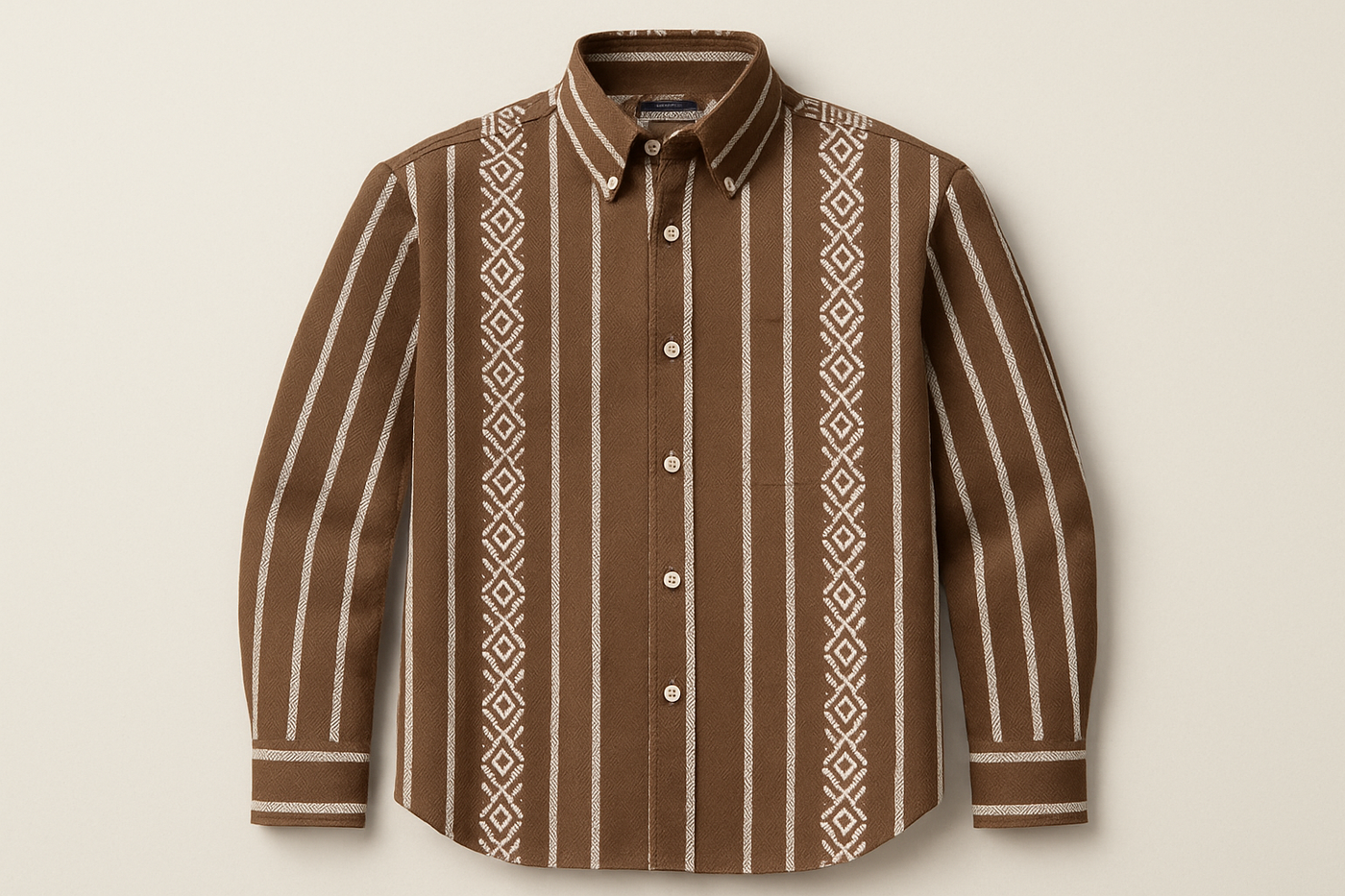 Button-Down Collar brown and white disgn shrt