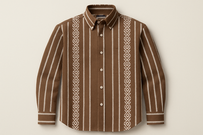 Button-Down Collar brown and white disgn shrt