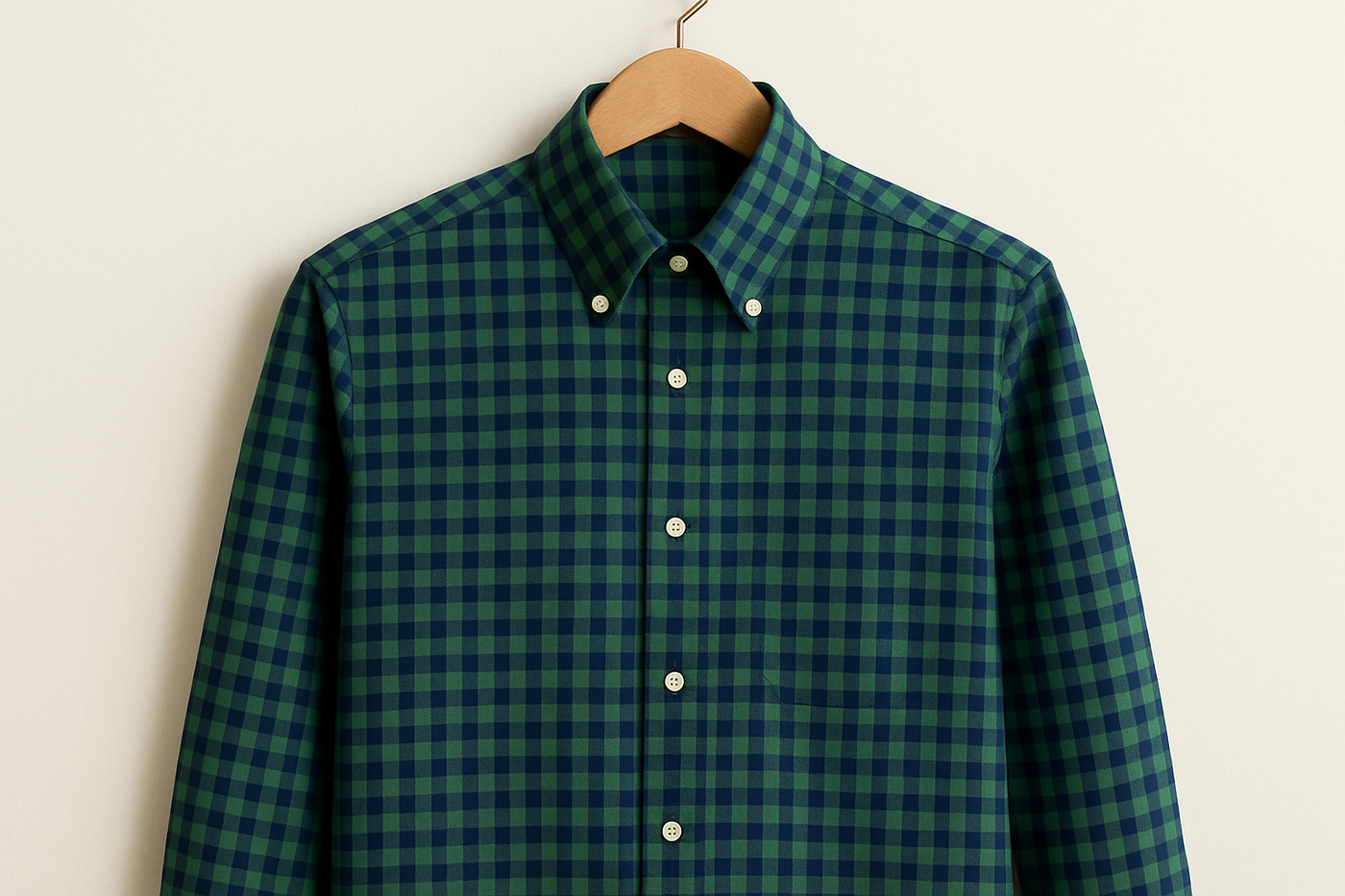 Button-Down Collar green and blue check